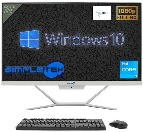 SIMPLETEK - All in One Touch Screen 24 FHD | Core i3 | 8GB RAM | SSD 120GB | Windows 10 Pro | Integrierte 2K Webcam | HDMI, WiFi 5 und BT 4.2