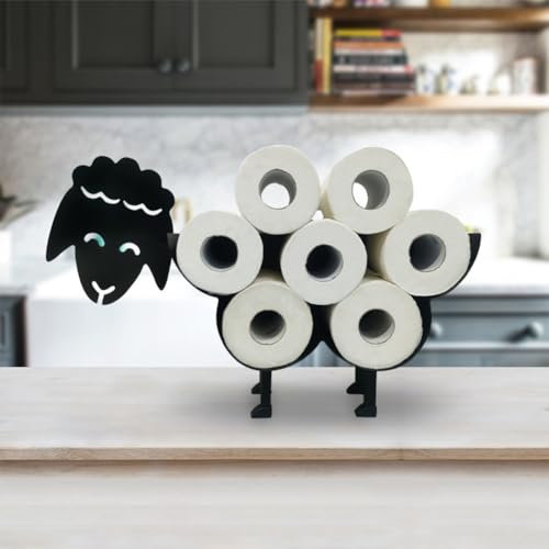 Toilet Paper Holder Black Metal Sheep/Dog, Toilet Paper Storage, Toilet Paper Holder, Black, Wall Mounted, Freestanding Sheep Toilet Roll Holder, Wall Mounting, Sheep Shape Decoration (Sheep (New))