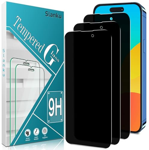 Slanku 3 Pack Privacy Screen Protector For iPhone 14 Pro Max Tempered Glass, Anti-Spy, 9H Hardness, Case Friendly, Bubble Free, Anti Scratch