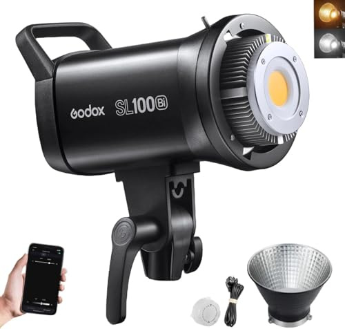 Godox SL100Bi Bicolore LED Lampe Vidéo de Studio, 100W Projecteur Lampe | 2800K-6500K CRI 96+ TLCI 97+ LED Light, 11 FX Effects Lampe Puissant Lumiere avec Monture Bowens pour Photographie