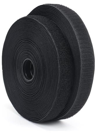 FOGAWA Hook and Loop Tape Sew On Tape 10m x 20mm Nylon Fabric Fastener Fastening Tape Non-Adhesive Interlocking Tape Sewing Tape Black for Clothes Crafting Fixing Cushions