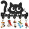 MAYJOYDIY Holz Hübscher Katze Schlüsselhaken Wandmontage 30x20cm Tiermotiv Schlüsselbrett Schwarzer Schlüsselhalter Mit 5 Haken Aus Legierung Für Eingangsbereich Haustür Autoschlüssel Organizer