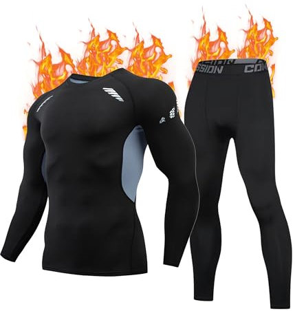 FORVEVO Thermounterwäsche Herren, Winter Skiunterwäsche Herren mit Innenfleece, Thermo Funktionswäsche Set Männer, Weich Warme Unterwäsche, Atmungsaktiv Thermounterhemd Thermounterhose,(Schwarz,L)