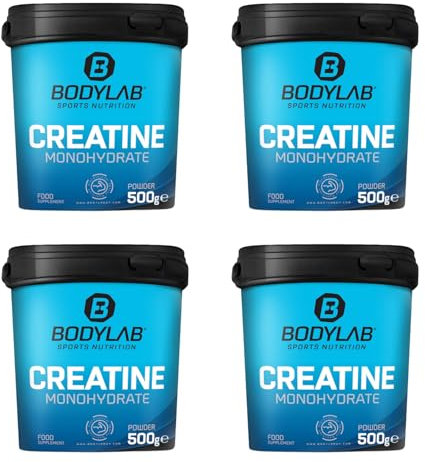 Bodylab24 Creatine Powder 4 x 500g, reines Creatin Monohydrat Pulver, 400 Portionen, Produkt der Kölner Liste