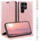 HUOUH für Samsung Galaxy S22 Ultra Hülle mit RFID Schutzhülle aus Lederhülle Handyhülle,Kartenfach Leder ständer Handy hülle,360 Grad Schutz Cover für Samsung S22 Ultra Klapphülle Wallet Case Roségold