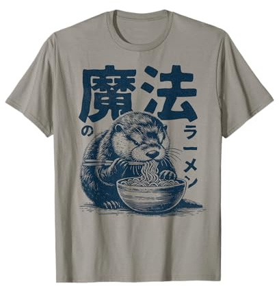 Anime Japanese Aesthetic Retro Vintage Store LU - Ramen Seeotter Kawauso – Japanischer Ramen Otter T-Shirt - Grau - S
