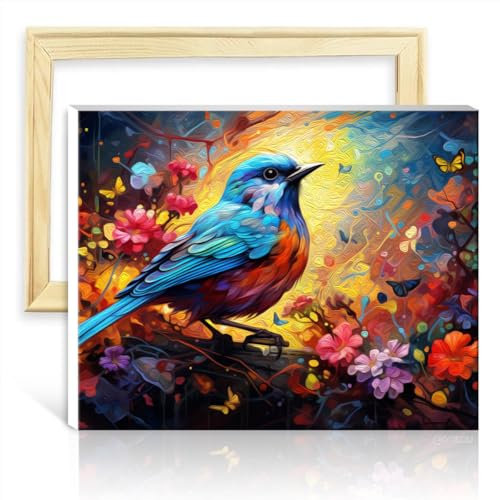 TANGFEIY Canvas Oil Painting Bluebird Adult Paint by Number Kits on Canvas with Brushes and Acrylic Pigment Creative Style Arts Crafts No Frame(30x40cm)