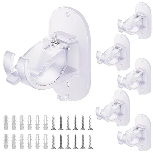 Support Tringle Rideaux Sans Percage 6 Pièces, Double Fixation Auto Adhésif et Vis Renforcée, Métal Résistant Universel pour Coffre Volet Roulant, Salle de Bain Cuisine Chambre - Transparent