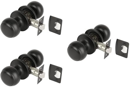 Hunta HANDLEZONE® 3 Sets Riva Passage Knobset, Non-Locking Interior Door Knobset, Adjustable 60-70mm Latch – Black Matt