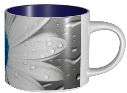 JHLMN Ceramic Coffee Mug 15 oz Coffee Cup with Large Handle Tea Cups White Blue Daisy Novelty Tea Mugs Large Porcelain Travel Mug for Men Women Office Work