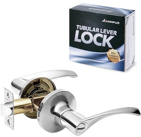 ANNFUZ Privacy Keyless Door Handle Lock Without Key,Interior Door Lever,Door Home Lever Hardware,Reversible for Left or Right Side,Perfert for Indoor Bedroom/Bathroom/Room(Privacy,Bright Chrome)