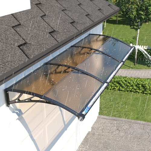 Marquise de Porte Extérieure 300x80cm Auvent avec Drainage pour Terrasse | Anti-UV pluie vent neige, Polycarbonate 5mm, Résiste aux chocs, Support ABS anti-rouille, pour Fenêtre, Balcon, Terrasse
