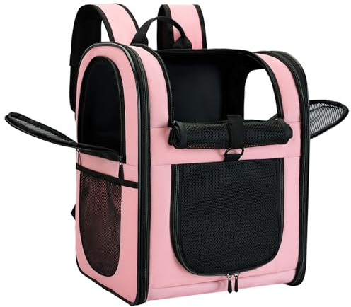 Apollo Walker Haustier Rucksack für Hunde und Katzen für Wandern Rosa | Atmungsaktives Netz, stabiler Boden, geräumiger Innenraum, gepolsterter Rücken, breite Schultergurte und Sicherheitsclip