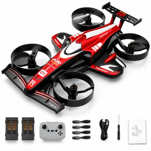 HT45 Mini 2-in-1 RC Drohne für Kinder, Flug- & Bodenmodus, Rot | 360° Flip, Höhenhaltung, 3 Geschwindigkeiten, LED Lichter, Ein-Tasten Start
