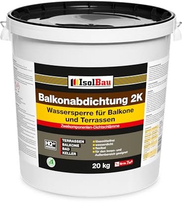 Isolbau Balkonabdichtung 2K - 20 kg Flexibel Dichtschlämme zur Abdichtung von Balkon, Terrasse, Bad, Keller, Dusche