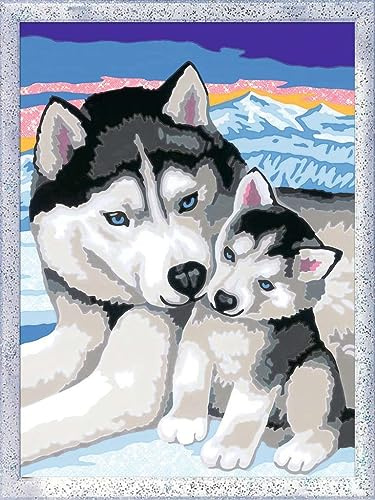 Ravensburger CreArt Husky Kuss - Malen nach Zahlen ab 7 Jahre | Mit Glitzer, Malset mit Rahmen, Pinsel und Acrylfarben, Geschenk für Mädchen und Jungen