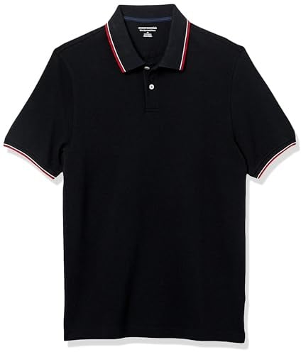 Amazon Essentials Herren Poloshirt Slim Fit Baumwolle Piqué Kurzarm, Schwarz Thin Stripe, XL