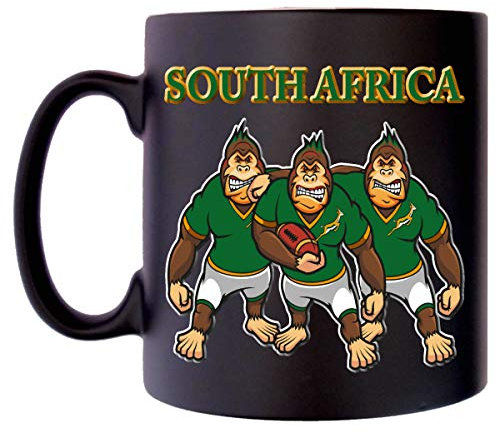 Klassek South Africa Rugby Gorilla Bok Springboks Caricature Shirt Sport Mug Coffee Tea 10oz Black Satin Gift Present
