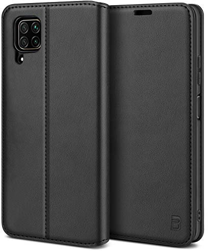 BEZ Handyhülle für Huawei P40 Lite Hülle, Premium Tasche Kompatibel für Huawei P40 Lite, Tasche Case Schutzhüllen aus Klappetui mit Kreditkartenhaltern, Ständer, Magnetverschluss, Schwarz