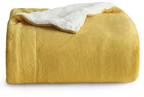 BEDSURE Kuscheldecke - Warm Sherpa Wolldecke & Sofadecke, Flauschig Sofaüberwurf Decke, Dicke Couchdecke, Fleecedecke, Flauschige Wohndecke für Couch, Gelb, 150x200 cm, XL