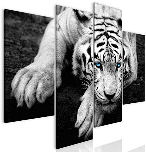 decomonkey Bilder Set Tiger 126x98 cm 4 Teilig | Leinwandbilder Bild auf Leinwand Vlies Wandbild Kunstdruck Wanddeko Wand Wohnzimmer Wanddekoration Deko Tiere