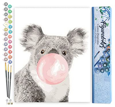 Figured'Art Malen Nach Zahlen Erwachsene Kaugummi und Koala - Paint by Numbers Basteln DIY Bastelset 40x50cm ohne Holzrahmen