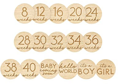 Pearhead Pregnancy Journey Milestone Markers, Wooden Weekly Growth Milestone Discs, Pregnancy Announcement and Baby Arrival Double Sided Photo Prop Cards, Modern Wooden Newborn Accessories