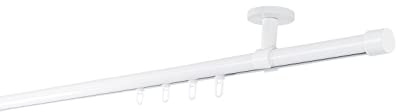 ondeco Gardinenstange auf Maß Innenlauf 20mm Cap 1-lauf Vorhangstange Deckenträger 4cm Stilgarnitur mit Gleiter für Vorhänge Weiß 200cm