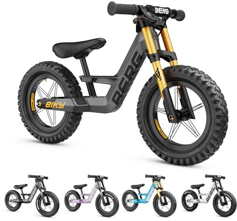 Berg Biky Cross Grau Laufrad mit Handbremse ab 2 Jahre, Luftreifen, Leichtes Magnesiumrahmen, Rutschfahrzeug 12 Zoll, Kinderfahrrad Jungen und Mädchen, Sattel höhenverstellbar