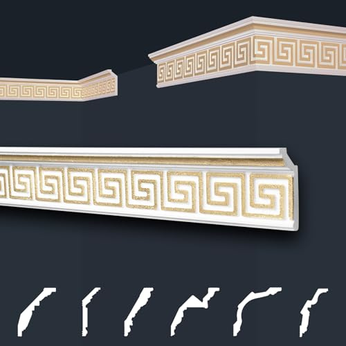 Marbet Deckenleisten gold Sparpaket aus Styropor EPS - Stuckleisten gemustert, im traditionellen Design - (2 Meter B-21 G) Styroporprofil Winkelprofil Wandprofil