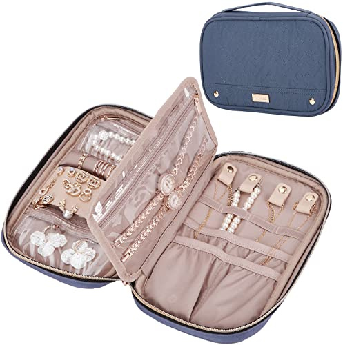 NISHEL Reise-Schmucketui, Urlaubs-Organizer für Halsketten, Ohrringe, Ringe, Armbänder, Uhren, Ägäisblau
