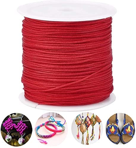0,8mm Nylonschnur Makramee Garn Rattail Satin Nylon Armband Schnur für Armbänder Plissee Schmuckherstellung (Rot)