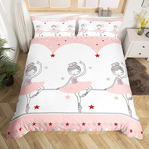 Ensemble de housse de couette Ballet Girl rose blanc mignon danseuse 200x200cm housse de couette thème Ballet avec fermeture éclair, ensemble de literie en microfibre douce pour enfants femmes
