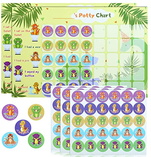GWHOLE Potty Training Reward Chart, 2 Pack Dinosaur Potty and Toilet Training Reward Chart with 90pcs Dinosaur Stickers for Toddlers, Wipe Clean