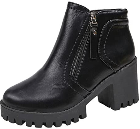 NOAGENJT Stivali Alti Velluto Stivali da donna corti con cerniera a doppio spessore alla moda Stivaletti da donna con tacco a punta Anfibi