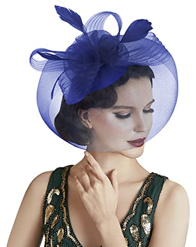 RUIXIA Chapeau Bibi de Cérémonie Bibi Mariage Béret pour Mariage Bibi Mariage avec Plume et Voile Pince Cheveux Mariage Cocktail Soirée