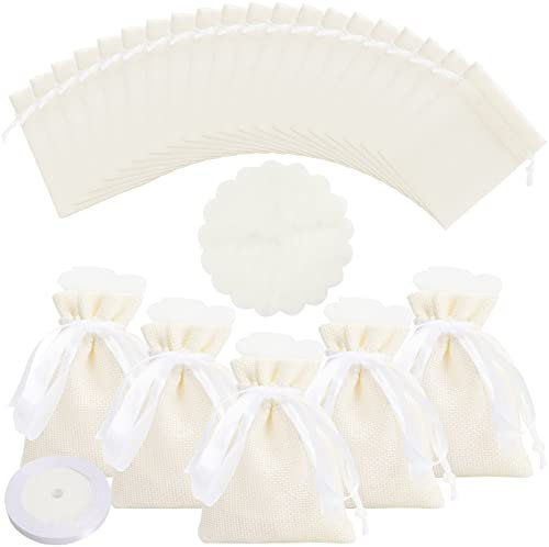 NAEBRO Kleine Jutesäckchen 30 Stk. Jute Geschenktüten mit Kordelzug, Schmuckbeutel mit Organza und Dekoband, Jutesäckchen für Hochzeit, Weihnachten, Geschenke (8 x 10cm)