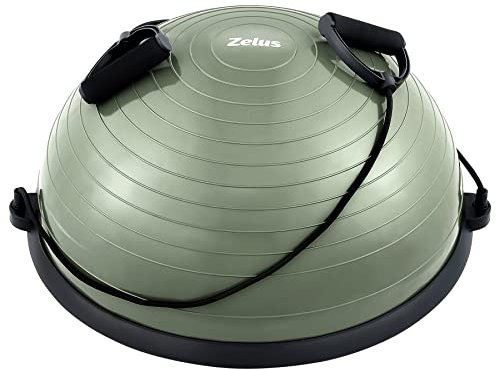 ZELUS Balance Ball Trainer with Resistance Bands and Foot Pump, Inflatable Yoga for Home Gym Workouts, 23 Inch Exercise Half Training Core Strength Fitness More, 330lb Cap, Matcha green
