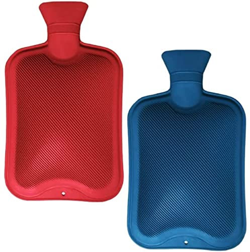 Hot Water Bottles Natural Rubber-Pack of 2 one Litre (1L) Large Hot Water Bottle | Hot Water Bag for Pain Relief | Secure & Leakproof (1 Litre, 2 Pack)