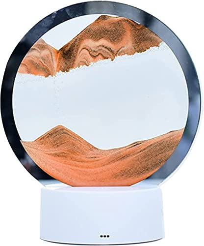 Peinture de Sable Qui Coule, 3D Cadre Sable Mouvant, Art Sable Image Dynamique Cadre Verre Rond, Lampe de Table Cadre Peinture de Sable Fluide, 7 Modes Eclairage pour Cadeaux de Noël Anniversaire