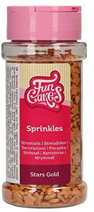 FunCakes Sterne Gold: Tortenstreusel, großartiger Geschmack, perfekt zum Verzieren von Torten, essbare Sterne. 60 g.