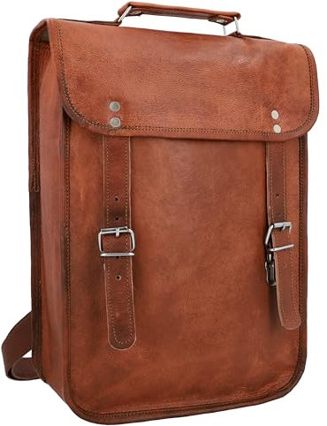 Gusti Rucksack Leder - Jill Rucksack Lederrucksack Ledertasch Umhängetasche Collegetasche Businesstasche Messengerbag Aktentasche Vintage Damen Herren Braun Leder