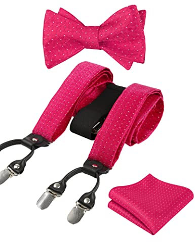 Alizeal Herren Polka Dot Hosenträger und selbstgebundene Fliege mit Einstecktuch im Set, Rosa