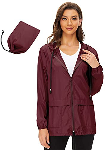 Durio Veste de pluie légère pour femme - Imperméable - Respirante - Pliable - Coupe-vent - Avec capuche - Veste softshell - Veste de cyclisme, Weinro, XXL