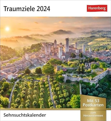 Sehnsuchtskalender Traumziele - Kalender 2024 - Harenberg-Verlag - Postkartenkalender mit 53 heraustrennbaren Postkarten - 16 cm x 17,5 cm, Klein
