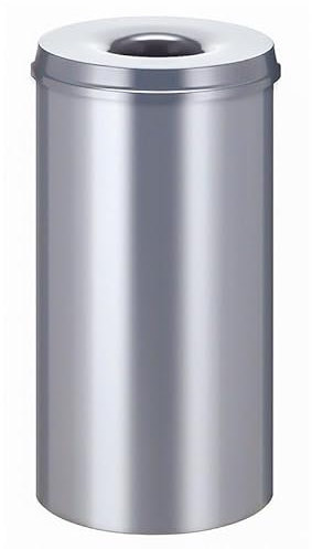 PROREGAL Selbstlöschender Papierkorb & Abfallsammler aus Metall | 50 Liter, HxØ 63x33,5cm | Silber