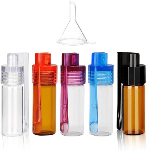 5 Stücke 51 mm Schnupftabakdose, Gewürzpulver Werkzeug mit Löffel, Kleine Aufbewahrungsflasche mit Mini-Trichter und Löffel Sniffer Set, Integrierte Tragbare Aufbewahrungsflasche für Outdoor, Reisen