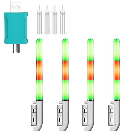 FUFRE Knicklichter Angeln, Elektronischer Bissanzeiger Angeln mit Aufladbar CR425 Akku, LED Leuchtstäbe Angeln, LED Knicklicht Angeln, Nachtlicht Knicklicht Angeln, Knicklicht Angelzubehör (4PCS A)