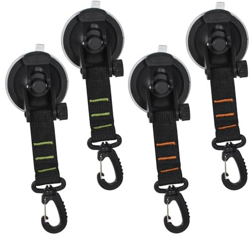 Juego de 4 ganchos con ventosa, juego de camping, anclaje de ventosa, extra fuerte con fijación, ventosas multifunción para coche, toldos, caravanas, hogar, taller, lonas, accesorios, color negro