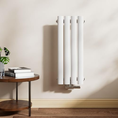 EMKE Oval Heizkörper Klein 600x240mm, Vertikal Heizkörper Einlagig Röhrenheizkörper Mittelanschluss Heizung Weiß 177W